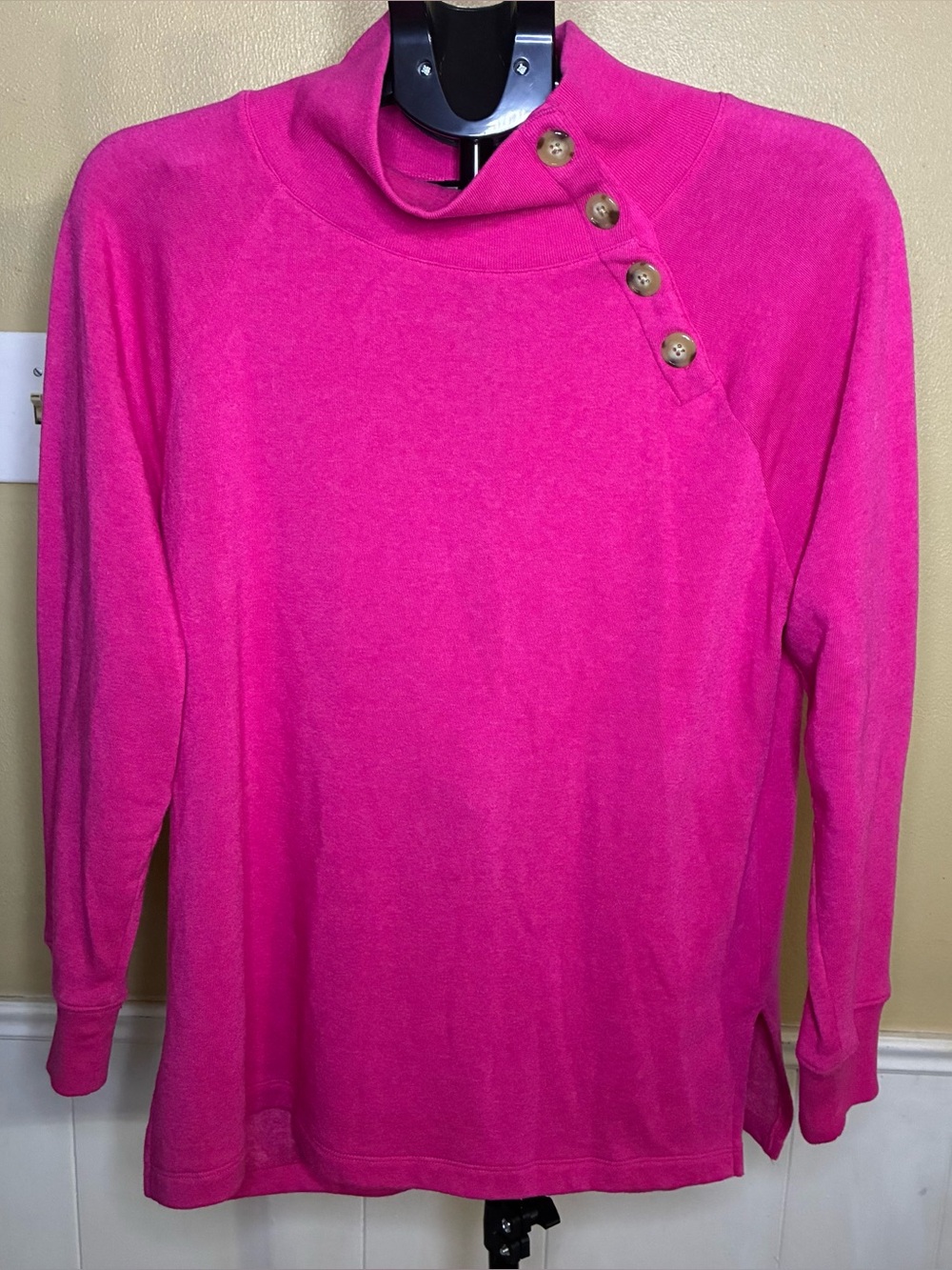 J. Crew Fuchsia Button-Shoulder Turtleneck Sweater